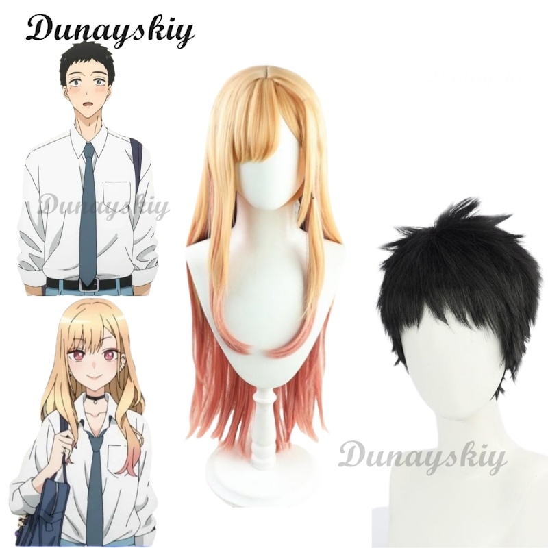 Anime Cosplay Long Black Hair - 五条若菜/北川マリン アニメコスプレウィッグ 五条若菜 黒髪ショートヘア 北川マリン 黄色ロングヘア