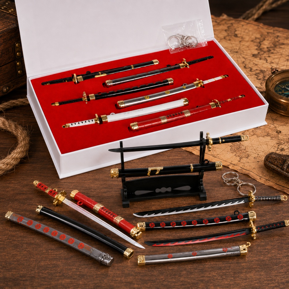 Anime Cosplay Katana - アニメワンピースゾロ剣キーホルダーボックスセットおもちゃ刀ペンダントコスプレパーティー記念品バッグ装飾コレクション誕生日プレゼント