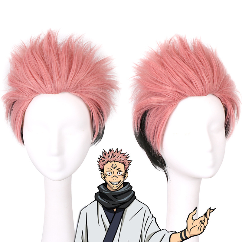 Anime Cosplay Face - 呪術廻戦 両面宿儺 コスプレウィッグ マルチカラー 上向きにカールするシャープな前髪付き スタイリングが簡単