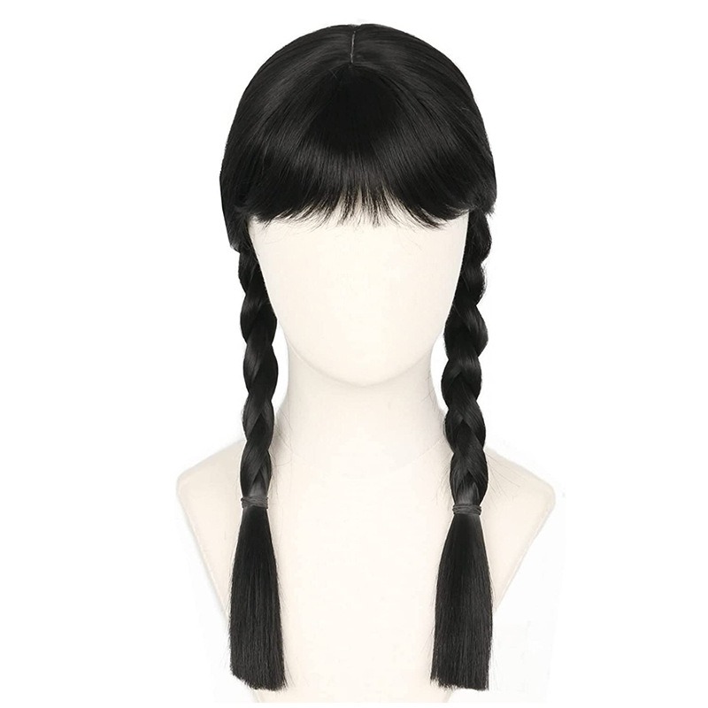Anime Cosplay Long Black Hair - コスプレ アダムスファミリー ブラック ロングブレイドウィッグ 高温シルク 日常着用