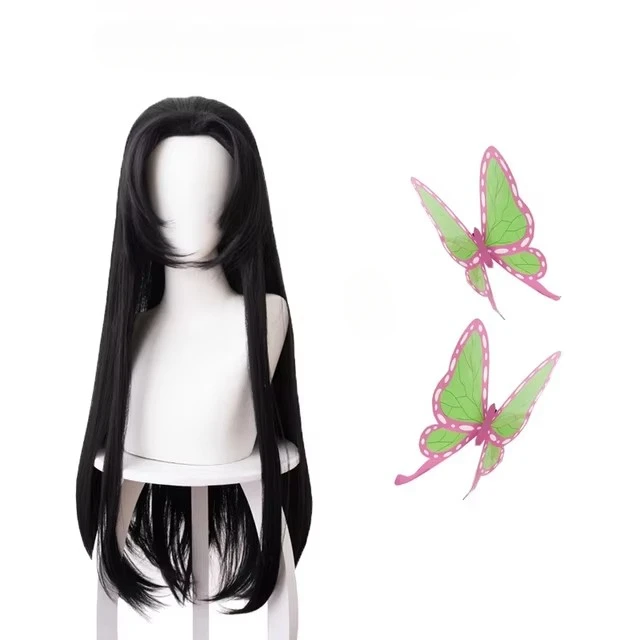 Anime Cosplay Long Black Hair - アニメ胡蝶かなえウィッグ鬼滅の刃コスプレ合成黒ロング耐熱人工毛ウィッグハロウィン