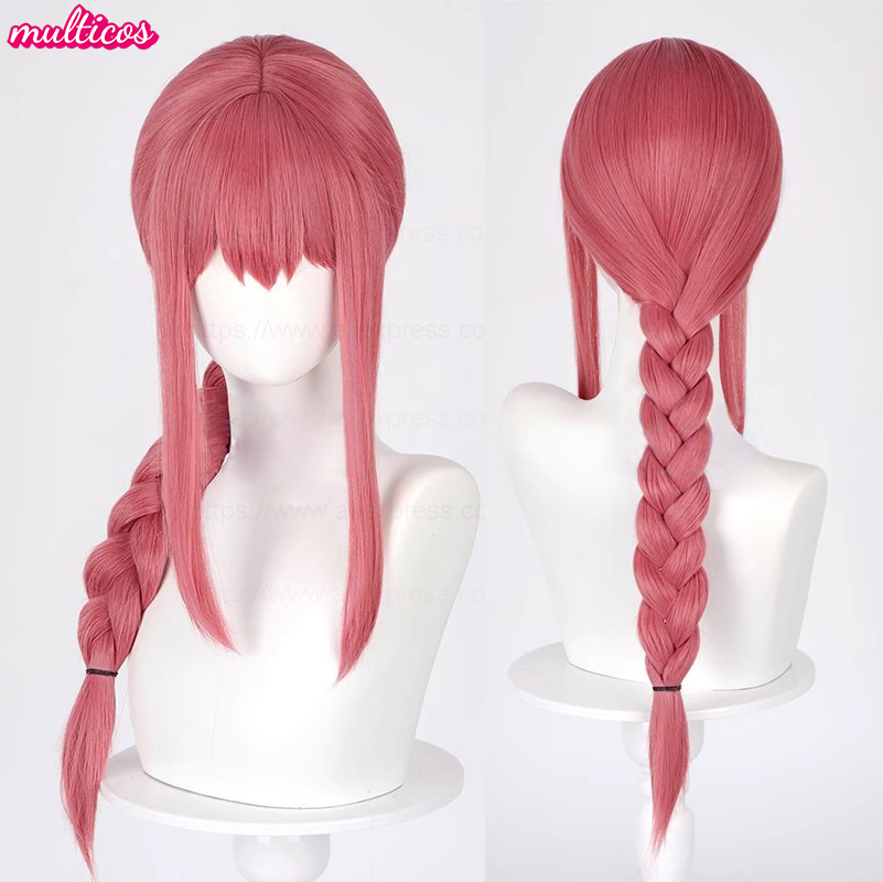 高品質マキマコスプレウィッグロングローズレッド編み込み耐熱性 - Anime Cosplay Makima のレビューと価格