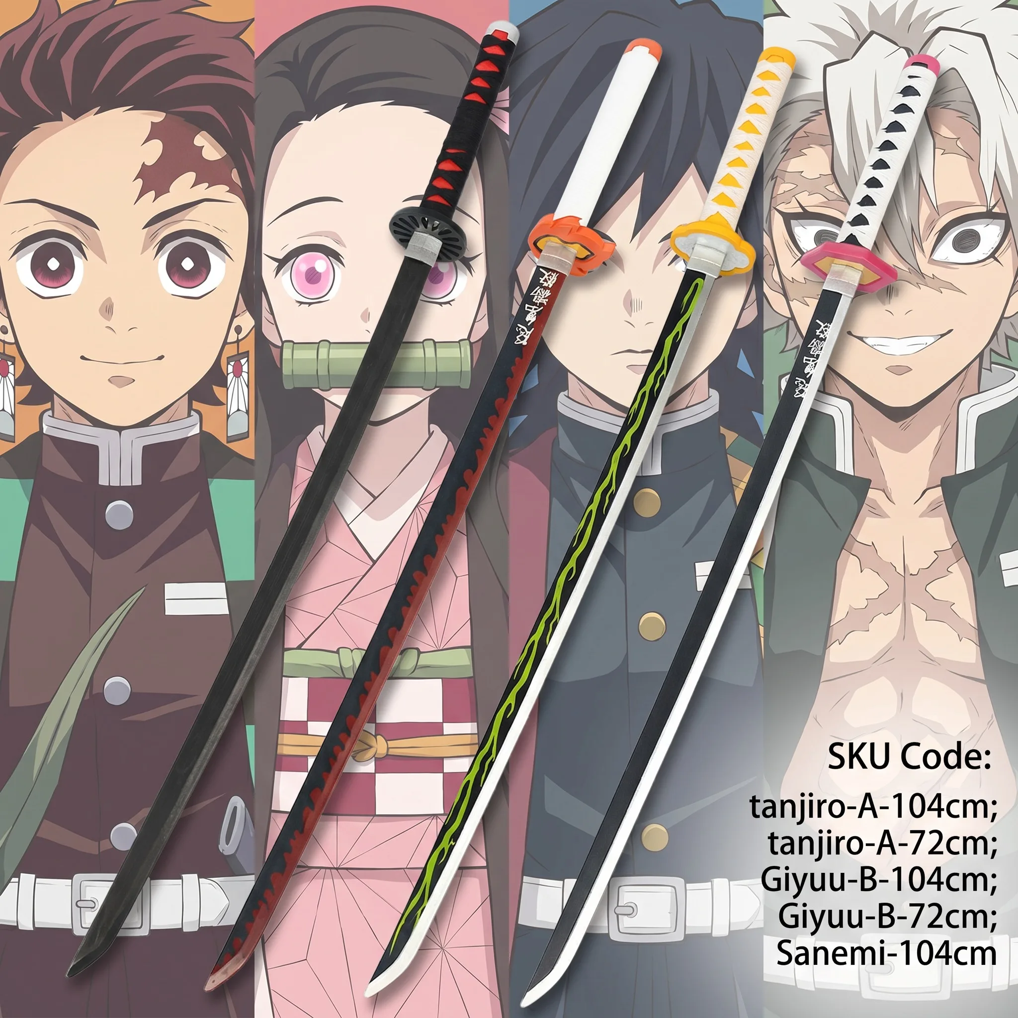 72 104cm 鬼滅の刃 刀 竈門炭治郎 竈門善逸 三緑ア - Anime Cosplay Katana のレビューと価格