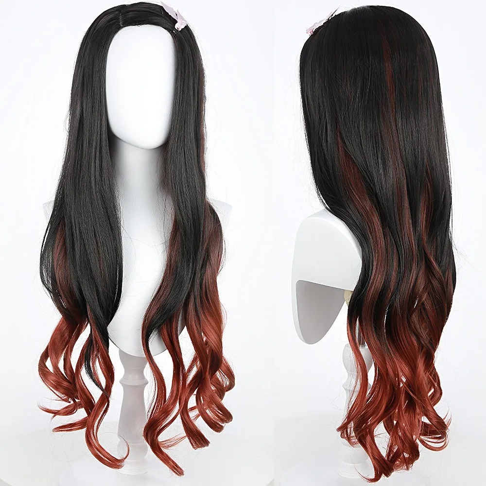 黒ダークレッドグラデーションカラー巻き毛ロングヘアねずこアニ - Anime Cosplay Long Black Hair のレビューと価格