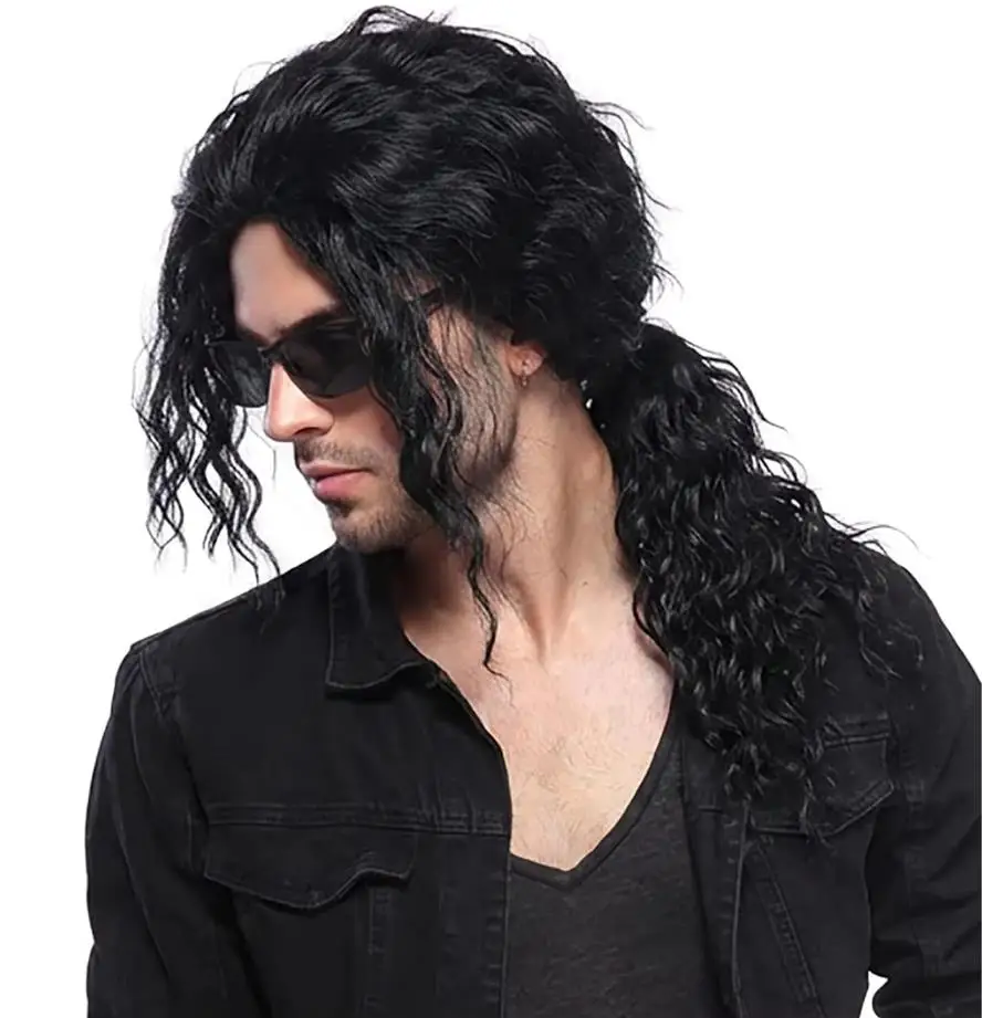 アニメマイケル・ジャクソンコスプレマイケルコスプレ黒ウィッグ - Anime Cosplay Long Black Hair のレビューと価格